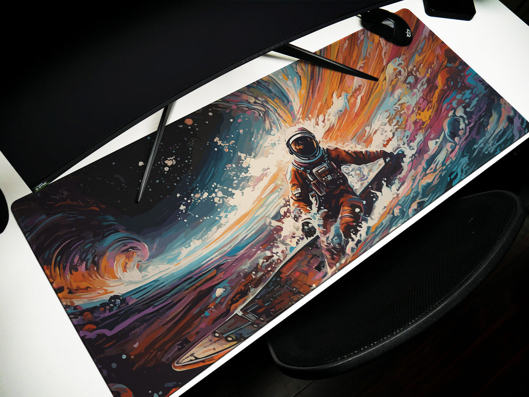 Space Wave Surfer : Astronaut Riding a Vibrant Alien Ocean Wave in a Spacesuit