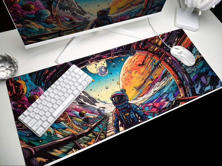 a computer mouse and keyboard on a desk