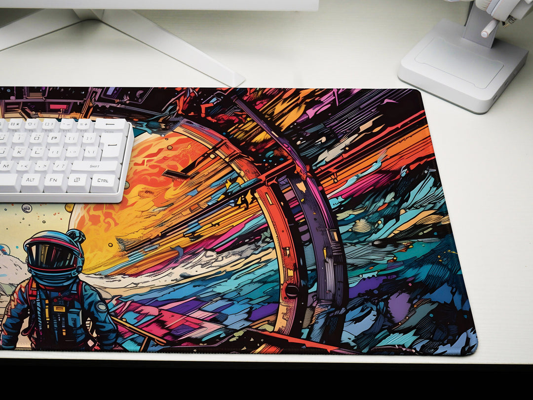 a computer mouse pad with a picture of an astronaut on it