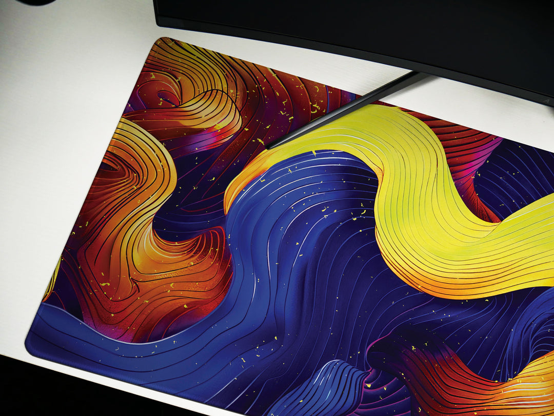 Vibrant Wave, Desk Pad, Energetic Abstract Art, Bold Office Statement, Colorful Desk Bling