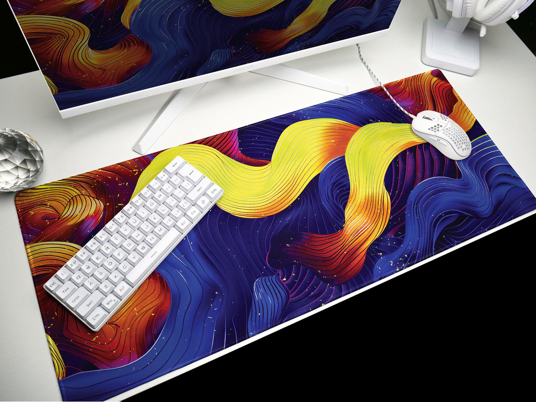 Vibrant Wave, Desk Pad, Energetic Abstract Art, Bold Office Statement, Colorful Desk Bling