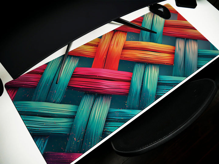 Colorplay Crosshatch, Desk Pad, Artistic Weave Pattern, Dynamic Office Aesthetic, Creative Work Mat