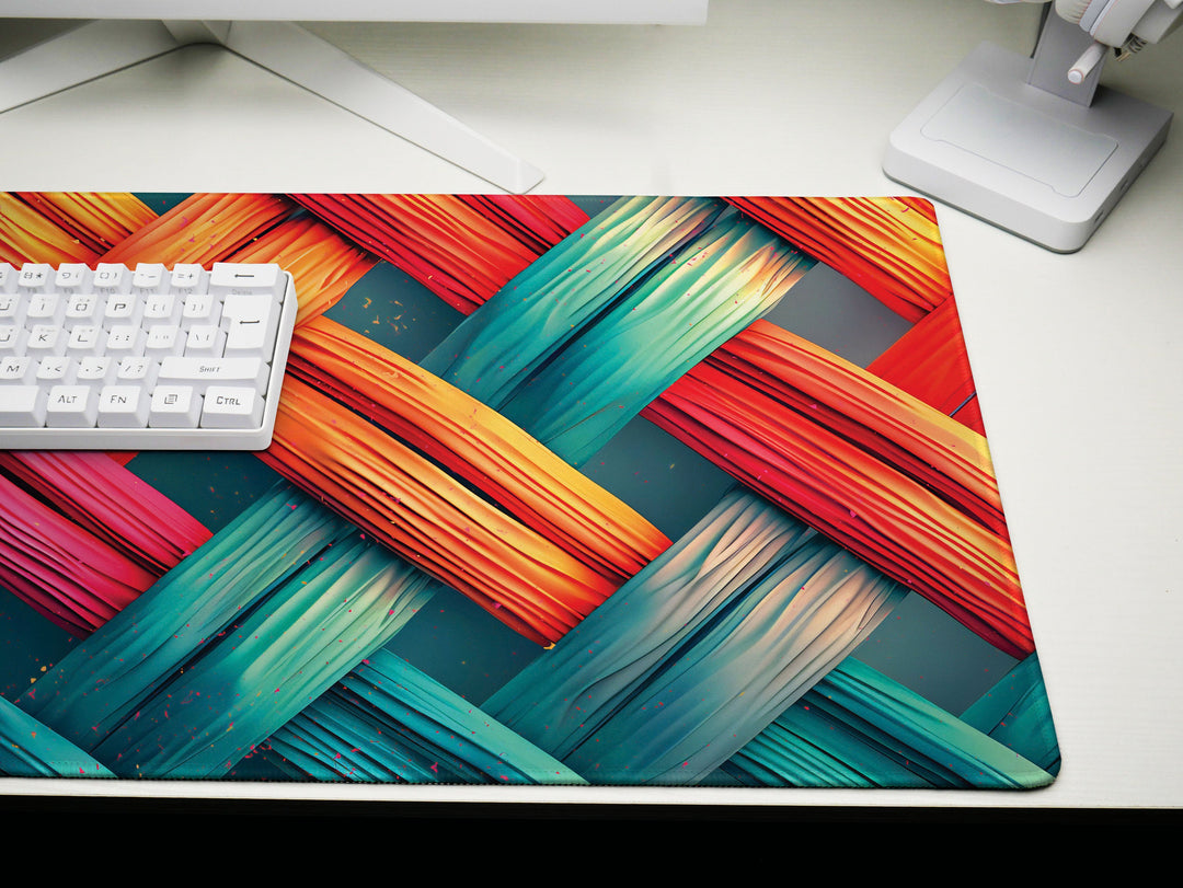 Colorplay Crosshatch, Desk Pad, Artistic Weave Pattern, Dynamic Office Aesthetic, Creative Work Mat