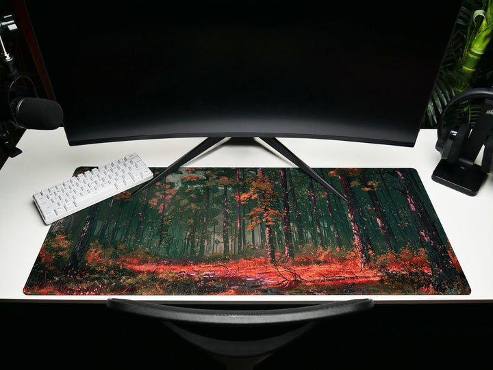 Whispering Woods, Desk Pad, Autumnal Forest Glow, Peaceful Office Nook, Artistic Desk Mat