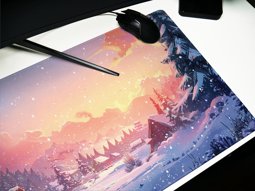 Winter's Whisper, Desk Pad, Mouse Pad, Desk Mat, Enchanted Snowscape, Serene Twilight, Holiday Charm