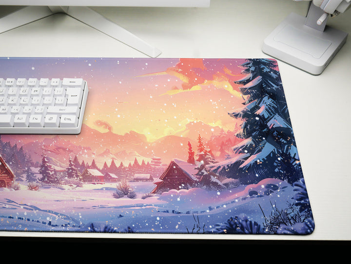 Winter's Whisper, Desk Pad, Mouse Pad, Desk Mat, Enchanted Snowscape, Serene Twilight, Holiday Charm