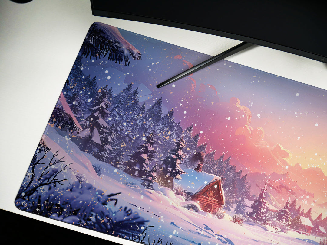 Winter's Whisper, Desk Pad, Mouse Pad, Desk Mat, Enchanted Snowscape, Serene Twilight, Holiday Charm