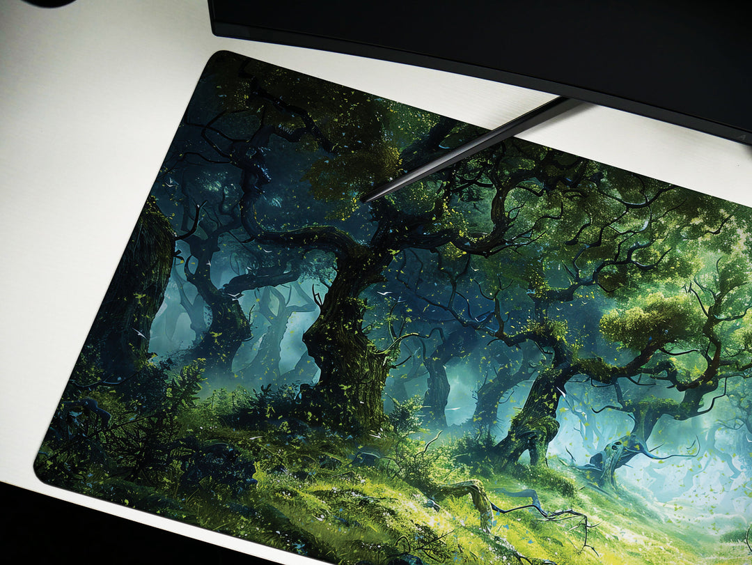 Enchanted Grove, Desk Pad, Mouse Pad, Desk Mat, Ancient Forest Magic, Luminous Clearing, Nature's Haven