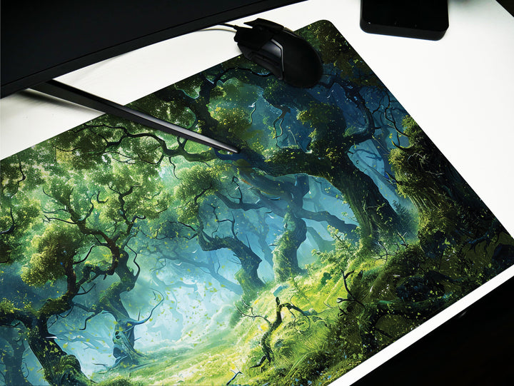 Enchanted Grove, Desk Pad, Mouse Pad, Desk Mat, Ancient Forest Magic, Luminous Clearing, Nature's Haven