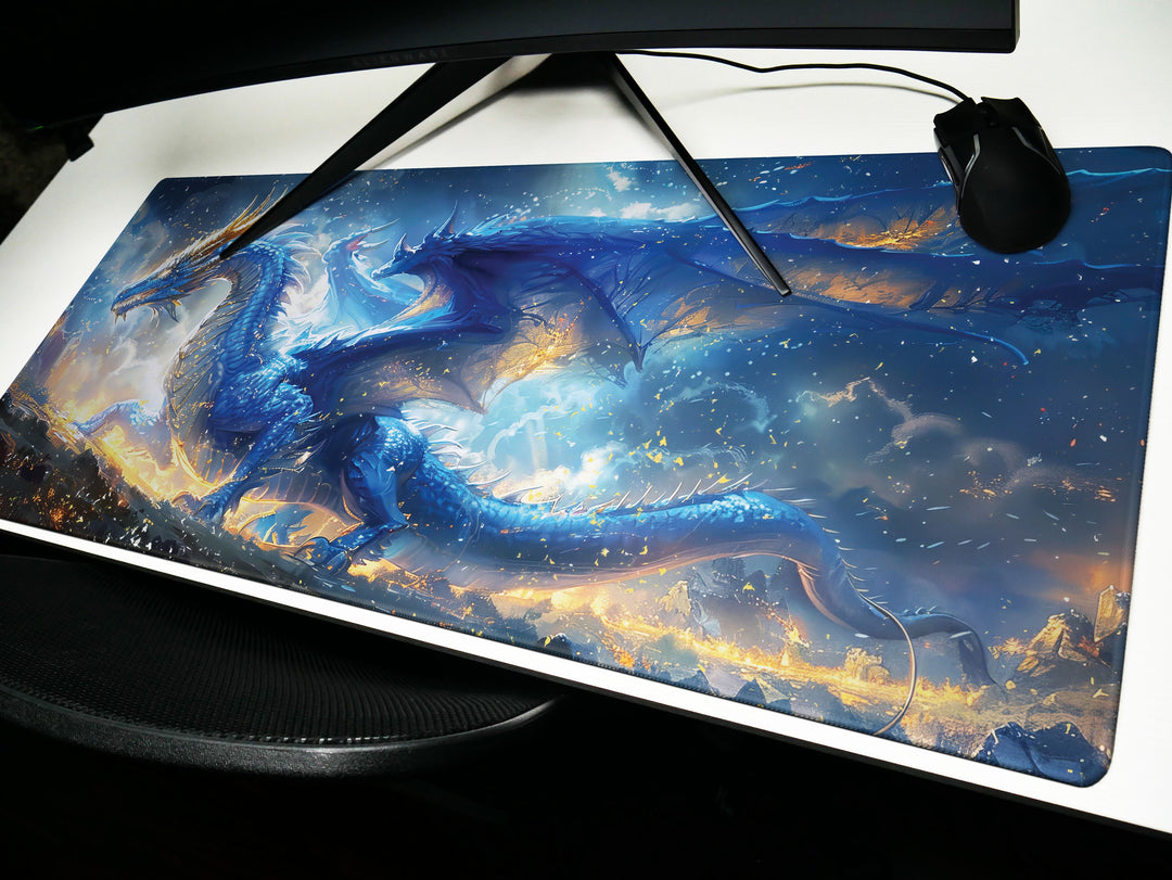 Majestic Mythos Design 3, Desk Pad, Sapphire Sentinel, Mythic Fires, Astral Dragon Essence