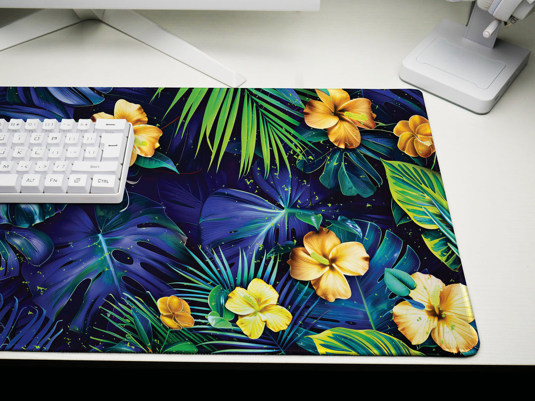 Tropical Escape Design 1, Desk Pad, Vivid Jungle Flora, Exotic Desk Mat, Blossoming Work Space