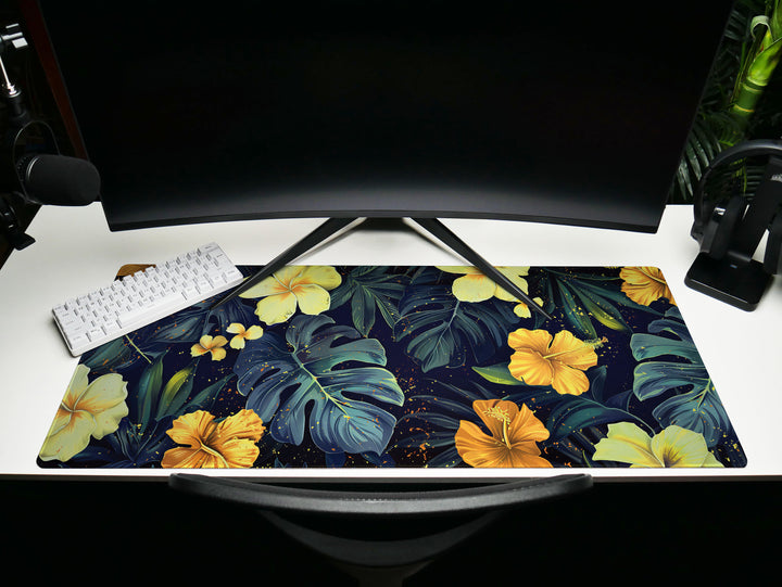 Tropical Escape Design 3, Desk Pad, Sublime Nighttime Flora, Office Oasis, Enchanting Desk Mat