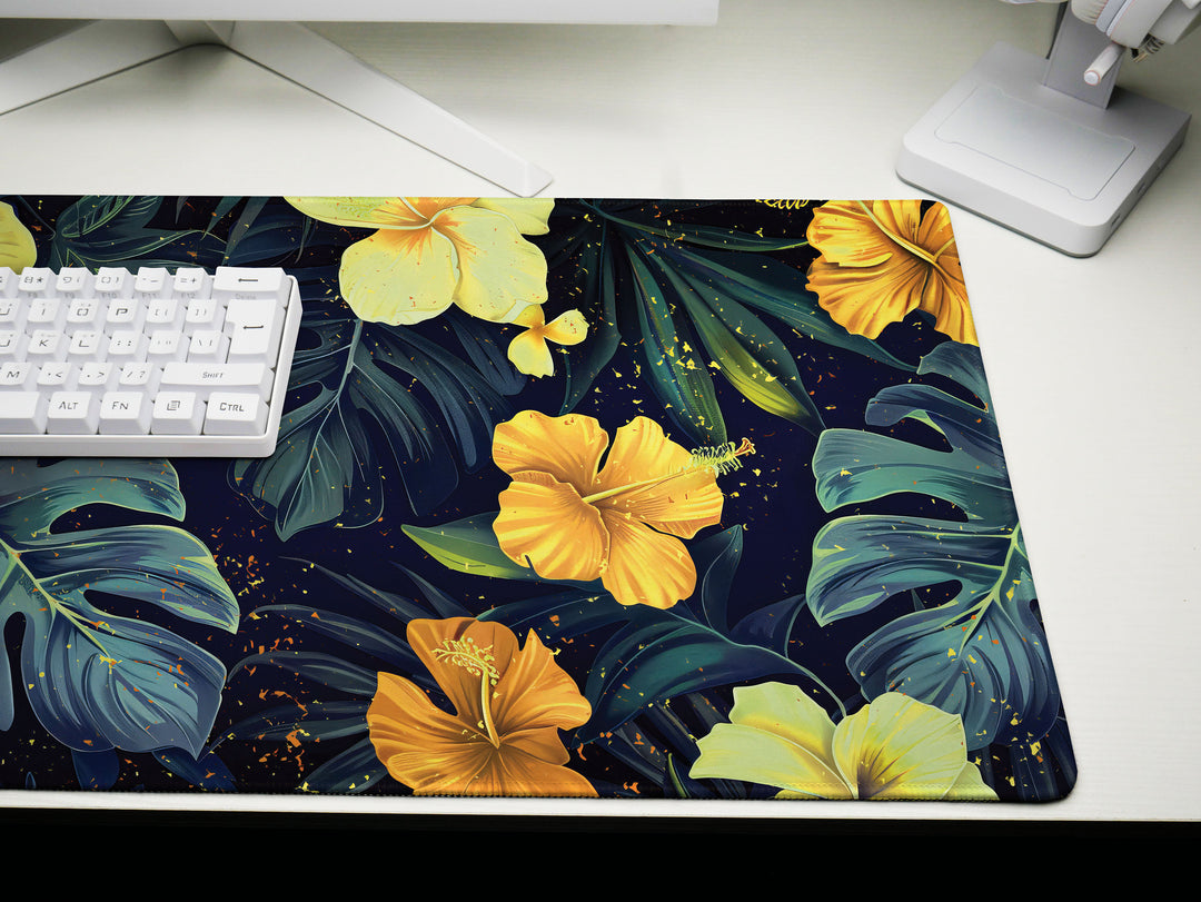 Tropical Escape Design 3, Desk Pad, Sublime Nighttime Flora, Office Oasis, Enchanting Desk Mat