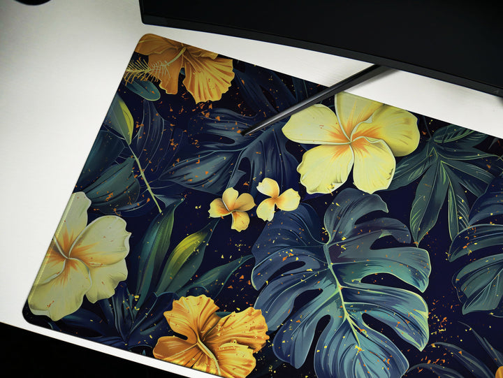 Tropical Escape Design 3, Desk Pad, Sublime Nighttime Flora, Office Oasis, Enchanting Desk Mat