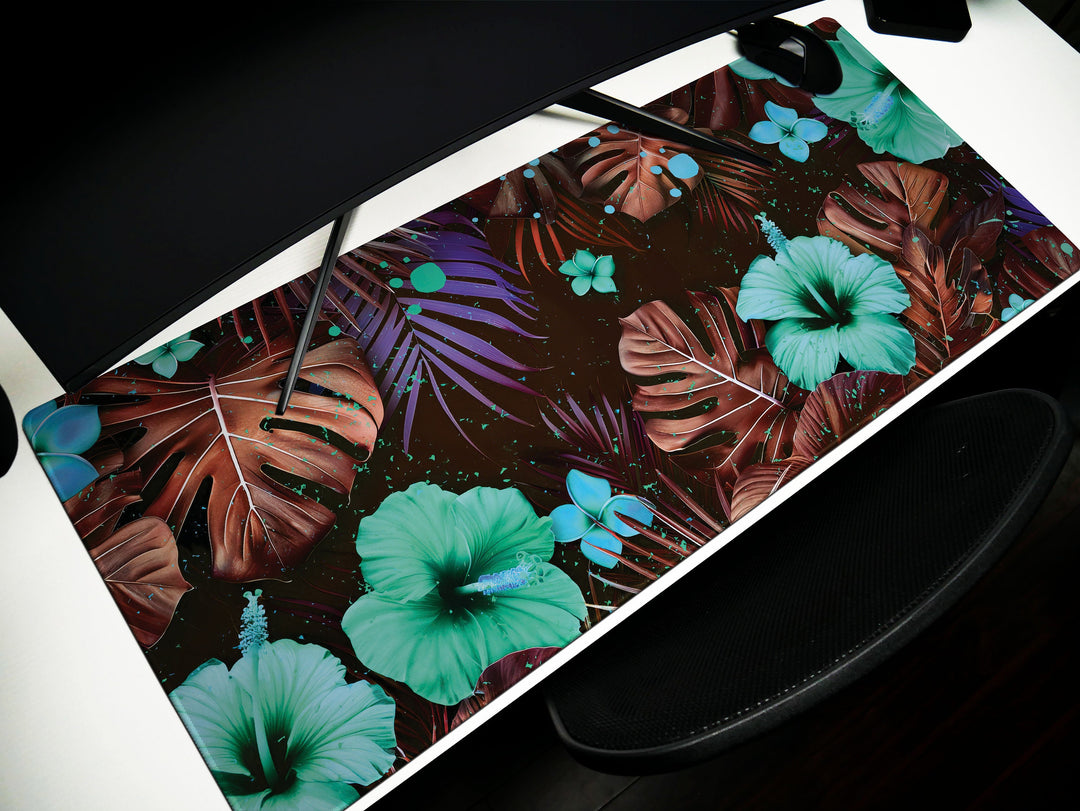 Tropical Escape Design 5, Desk Pad, Enchanted Hibiscus Haven, Serene Desk Accessory, Botanical Elegance