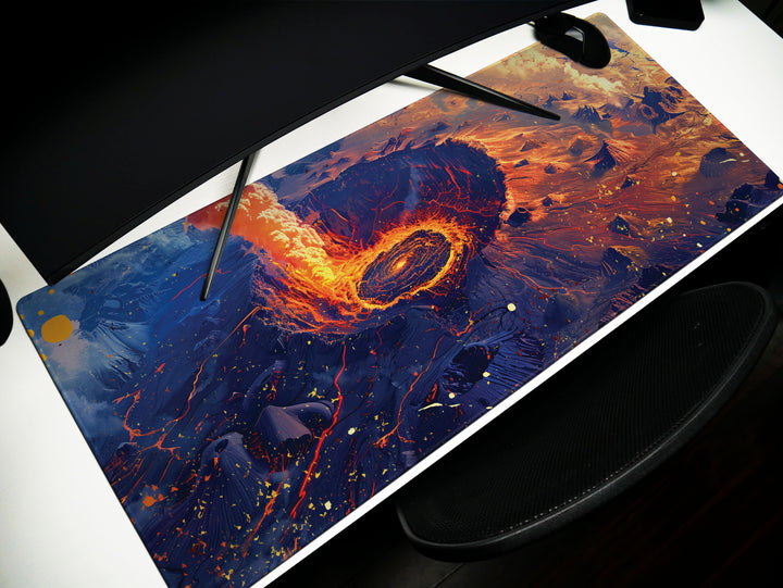 Volcanic View Design 3, Desk Pad, Heart of the Inferno, Intense Desk Aesthetic, Eruptive Core