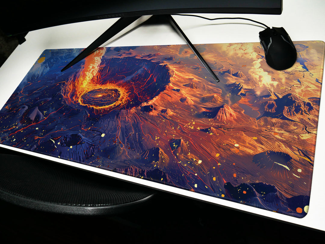 Volcanic View Design 3, Desk Pad, Heart of the Inferno, Intense Desk Aesthetic, Eruptive Core