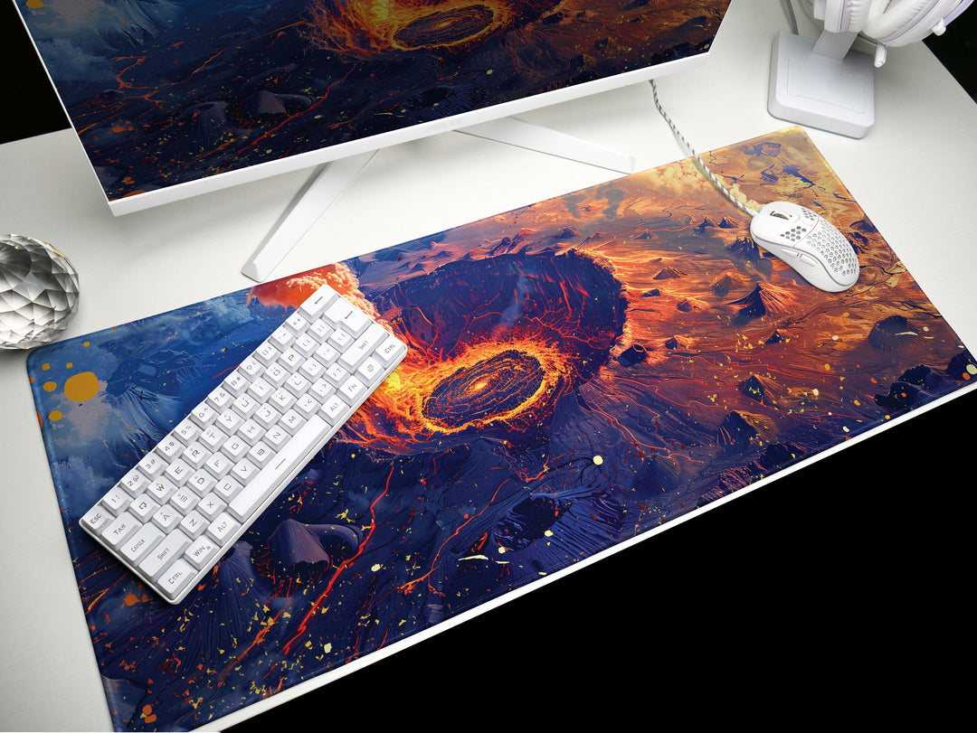 Volcanic View Design 3, Desk Pad, Heart of the Inferno, Intense Desk Aesthetic, Eruptive Core