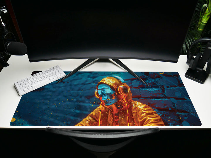 ElectroSkull Design 1, Desk Pad, Mouse Pad, Desk Mat, Music Enthusiast's Choice, Dynamic Sound Waves