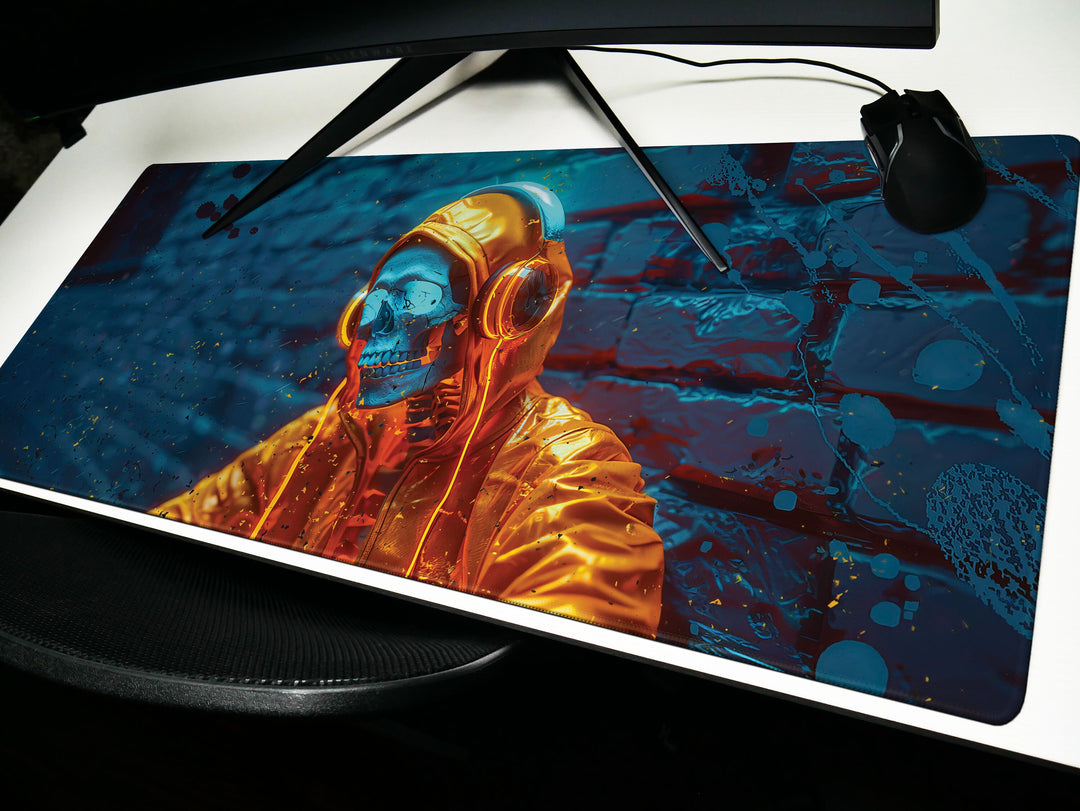 ElectroSkull Design 1, Desk Pad, Mouse Pad, Desk Mat, Music Enthusiast's Choice, Dynamic Sound Waves