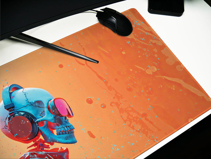 ElectroSkull Design 3, Desk Pad, Mouse Pad, Desk Mat, Sunset Melody, Twin Soundwaves