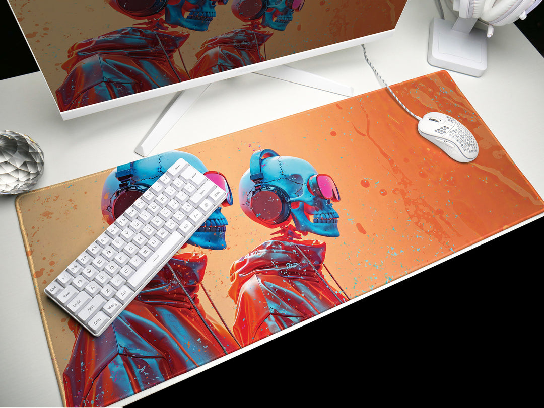 ElectroSkull Design 3, Desk Pad, Mouse Pad, Desk Mat, Sunset Melody, Twin Soundwaves