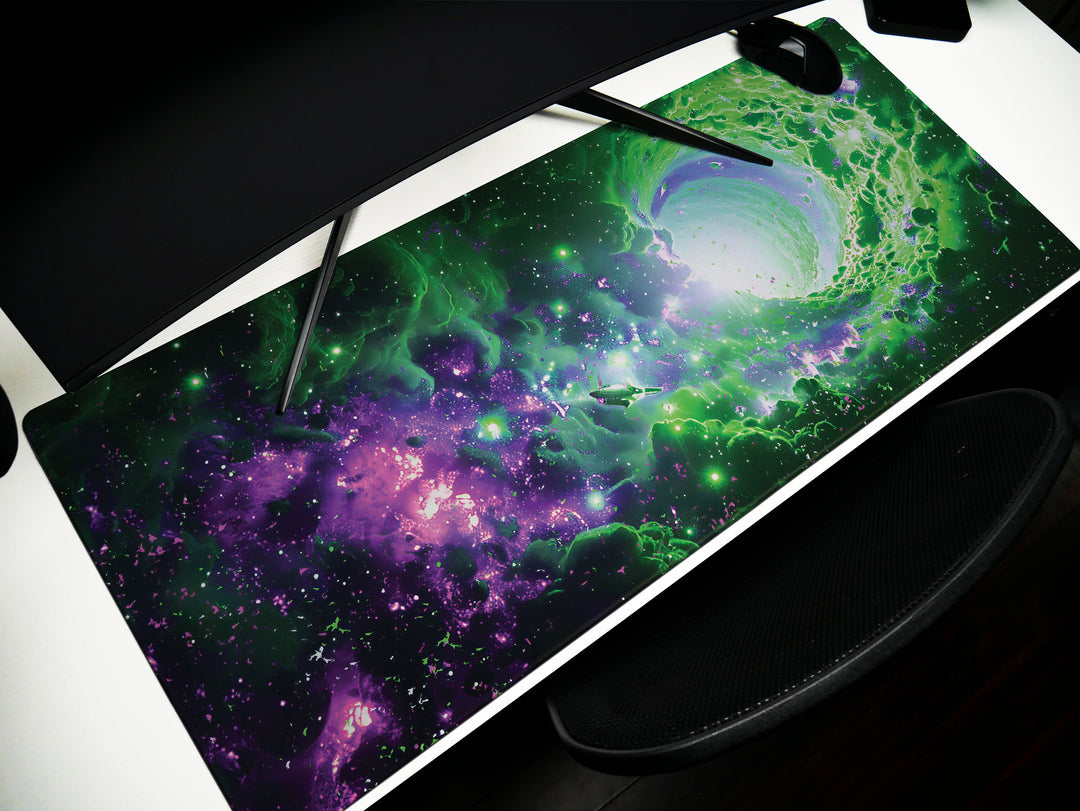 Cosmic Voyage Design 2, Desk Pad, Mouse Pad, Desk Mat, Neon Nebula Swirl, Hyperspace Portal, Galactic Flare