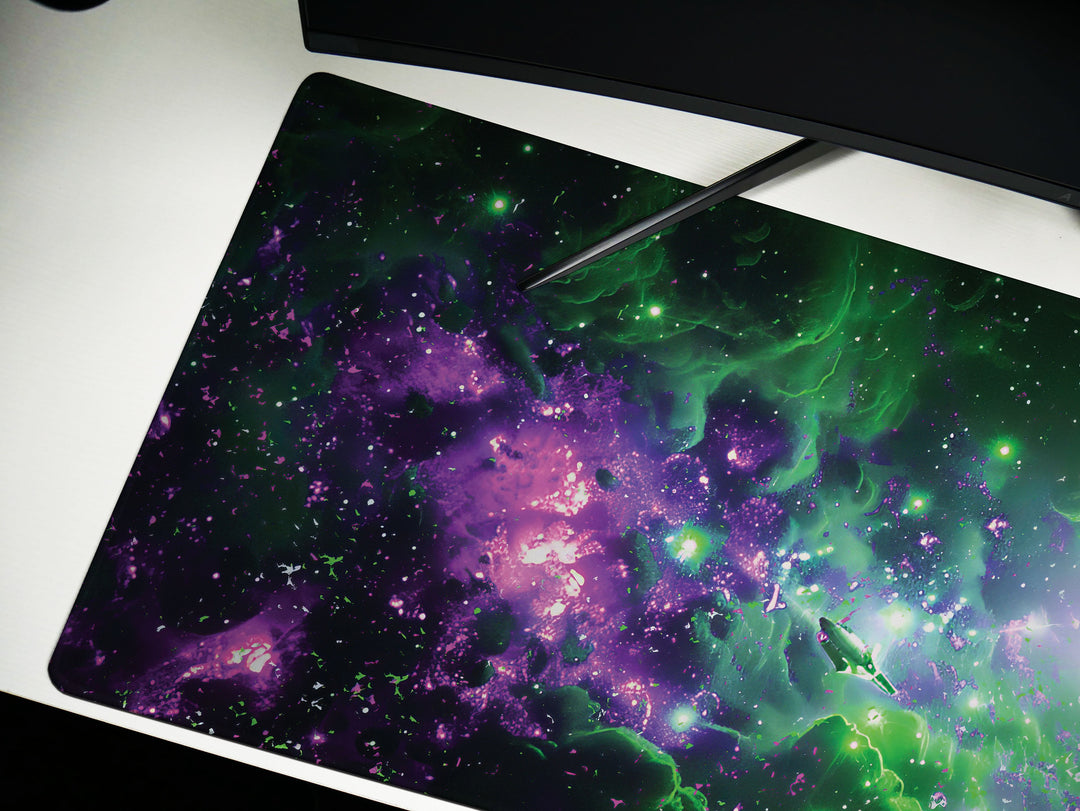 Cosmic Voyage Design 2, Desk Pad, Mouse Pad, Desk Mat, Neon Nebula Swirl, Hyperspace Portal, Galactic Flare