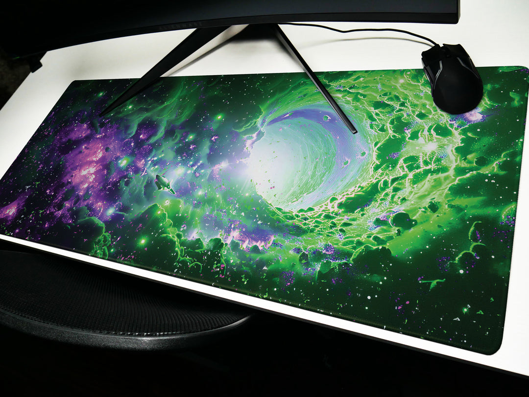 Cosmic Voyage Design 2, Desk Pad, Mouse Pad, Desk Mat, Neon Nebula Swirl, Hyperspace Portal, Galactic Flare