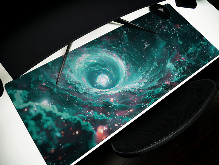 Cosmic Voyage Design 5, Desk Pad, Mouse Pad, Desk Mat, Aqua Singularity, Stellar Spiral, Cosmic Currents