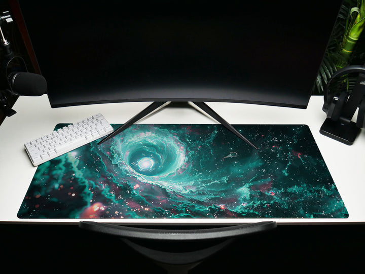 Cosmic Voyage Design 5, Desk Pad, Mouse Pad, Desk Mat, Aqua Singularity, Stellar Spiral, Cosmic Currents