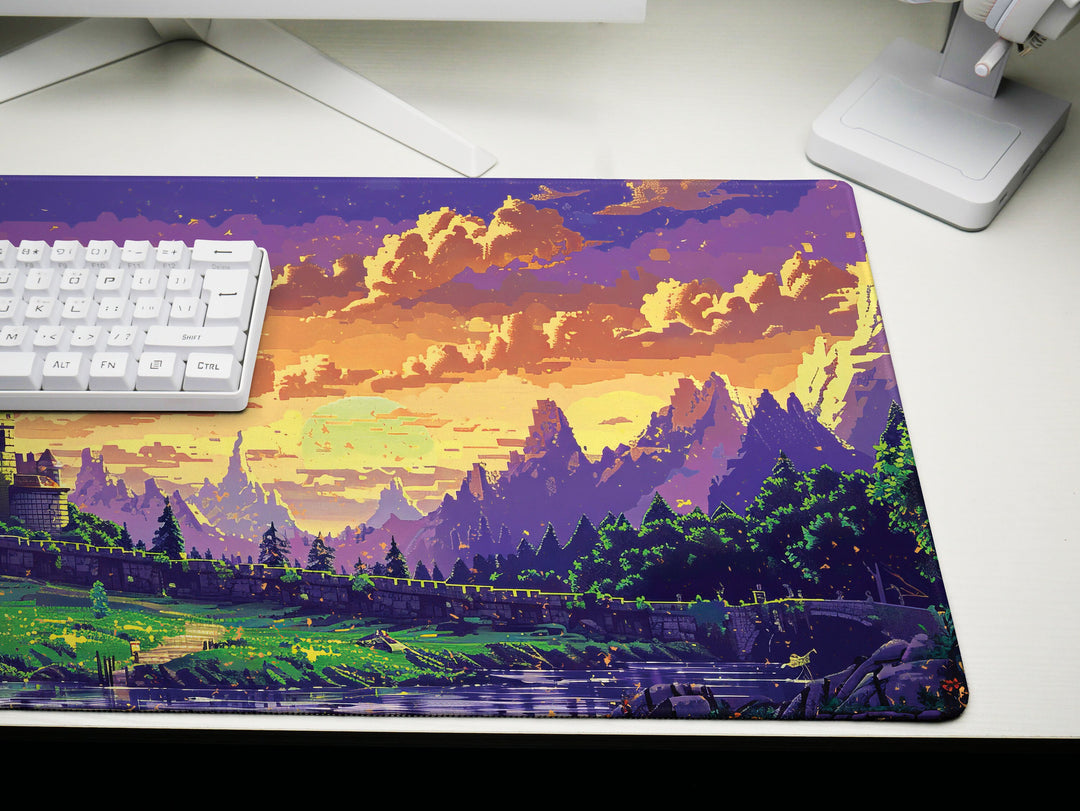 Enchanted Realm Design 4, Desk Pad, Mouse Pad, Desk Mat, Majestic Stronghold, Sunset Citadel, Pixelated Paradise