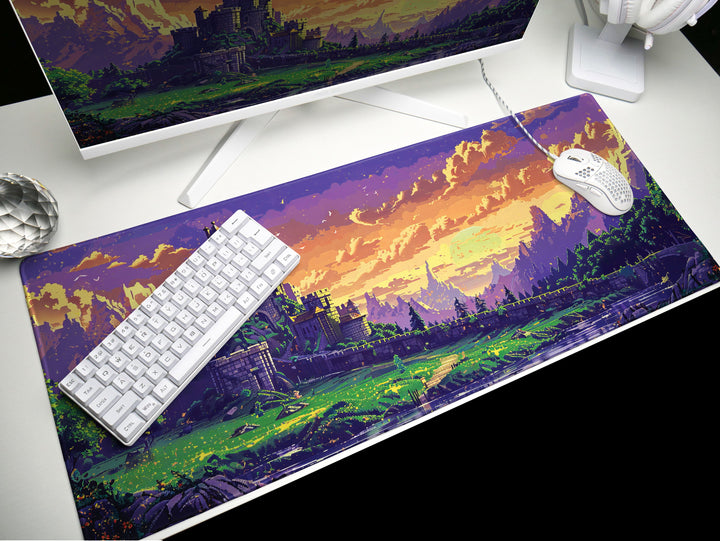 Enchanted Realm Design 4, Desk Pad, Mouse Pad, Desk Mat, Majestic Stronghold, Sunset Citadel, Pixelated Paradise