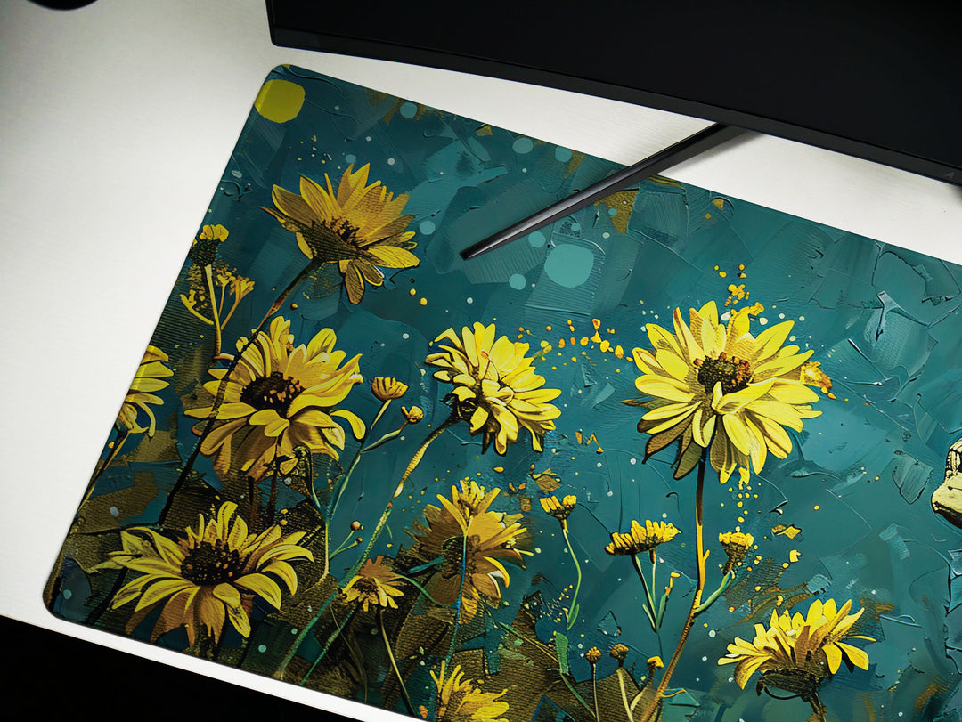 Floral Requiem Design 3, Desk Pad, Mouse Pad, Desk Mat, Sunlit Solitude, Artful Reflection, Inspired Desk Space