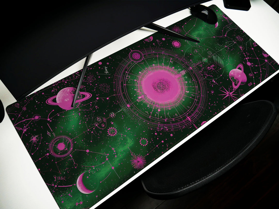 Cosmic Cartography Design 4, Desk Pad, Mouse Pad, Desk Mat, Neon Cosmos, Vibrant Astrology