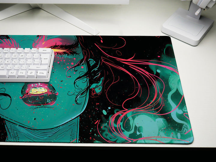 Cosmic Rapture Design 1, Desk Pad, Mouse Pad, Desk Mat, Surreal Artistry, Electric Hues, Artistic Enigma