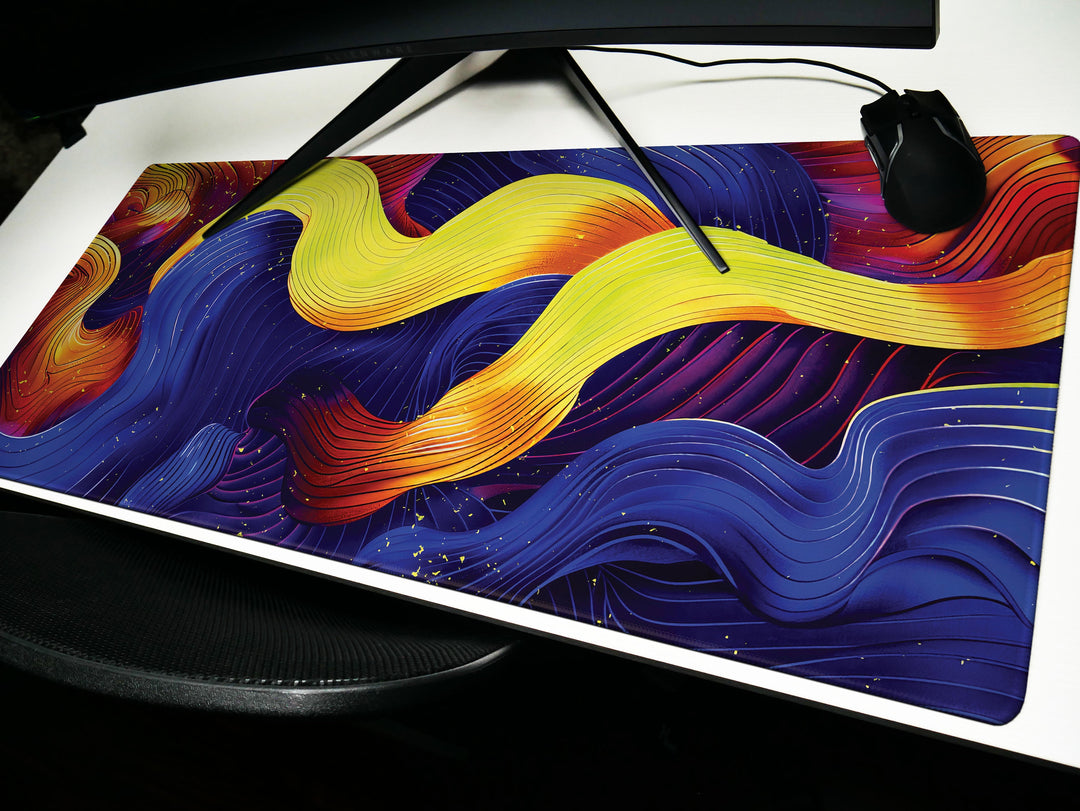 Vibrant Wave, Desk Pad, Energetic Abstract Art, Bold Office Statement, Colorful Desk Bling