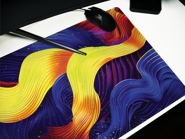 Vibrant Wave, Desk Pad, Energetic Abstract Art, Bold Office Statement, Colorful Desk Bling