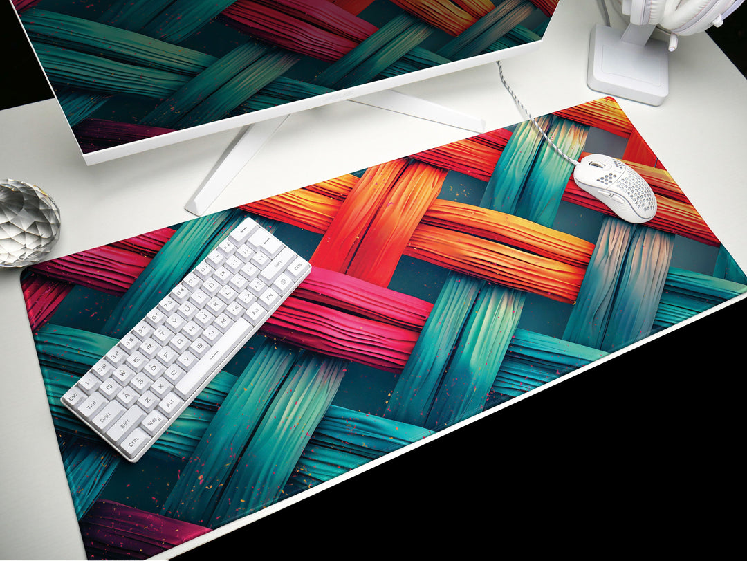 Colorplay Crosshatch, Desk Pad, Artistic Weave Pattern, Dynamic Office Aesthetic, Creative Work Mat