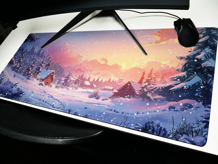 Winter's Whisper, Desk Pad, Mouse Pad, Desk Mat, Enchanted Snowscape, Serene Twilight, Holiday Charm