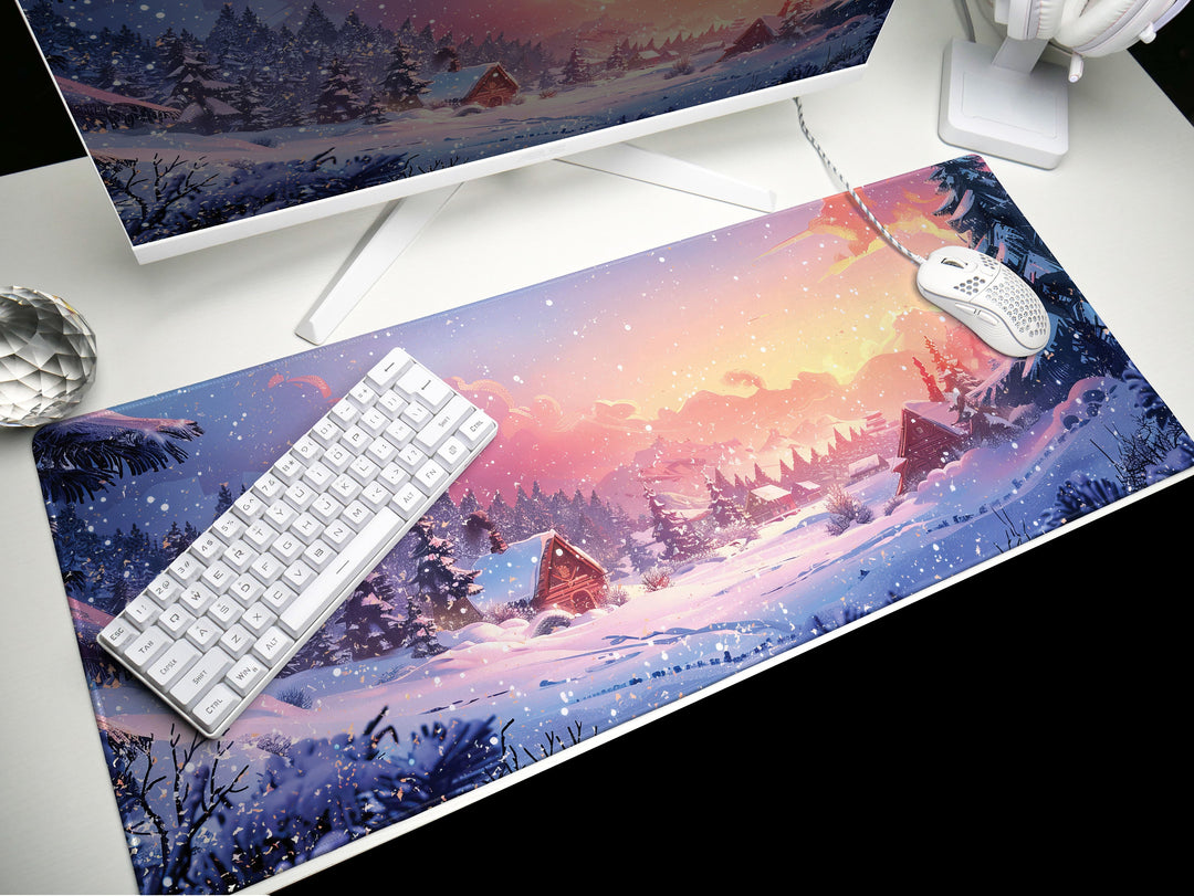 Winter's Whisper, Desk Pad, Mouse Pad, Desk Mat, Enchanted Snowscape, Serene Twilight, Holiday Charm