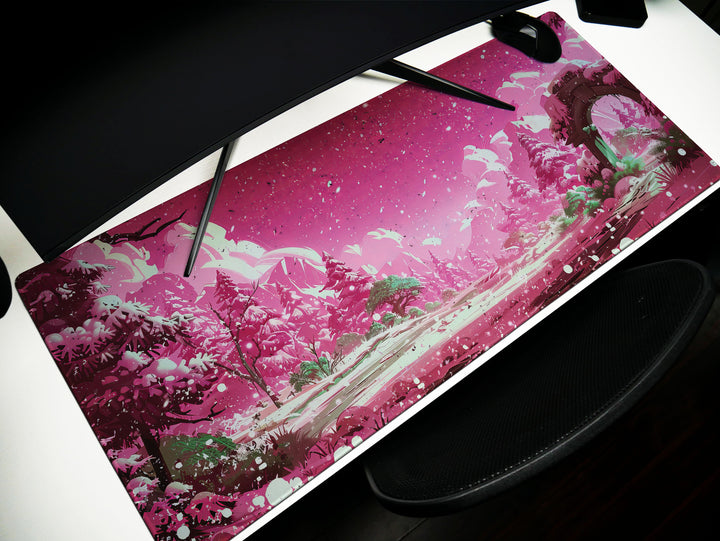 Crimson Fantasy, Desk Pad, Mouse Pad, Desk Mat, Magical Winter Arch, Snowy Wonderland, Dreamy Escape