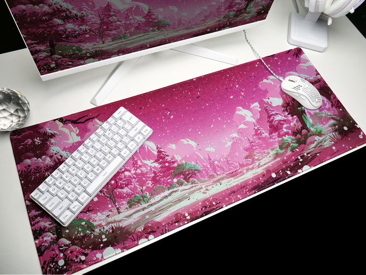 Crimson Fantasy, Desk Pad, Mouse Pad, Desk Mat, Magical Winter Arch, Snowy Wonderland, Dreamy Escape