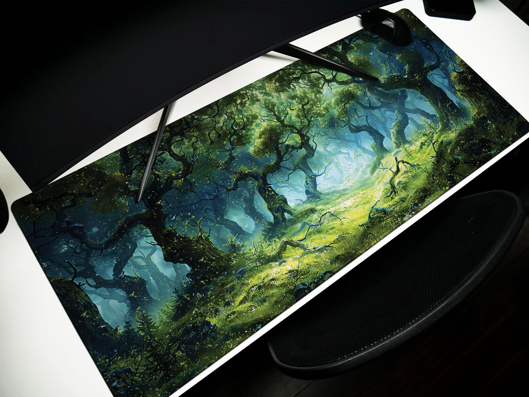 Enchanted Grove, Desk Pad, Mouse Pad, Desk Mat, Ancient Forest Magic, Luminous Clearing, Nature's Haven