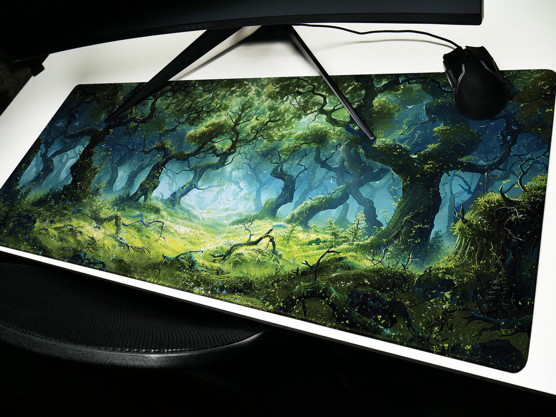 Enchanted Grove, Desk Pad, Mouse Pad, Desk Mat, Ancient Forest Magic, Luminous Clearing, Nature's Haven