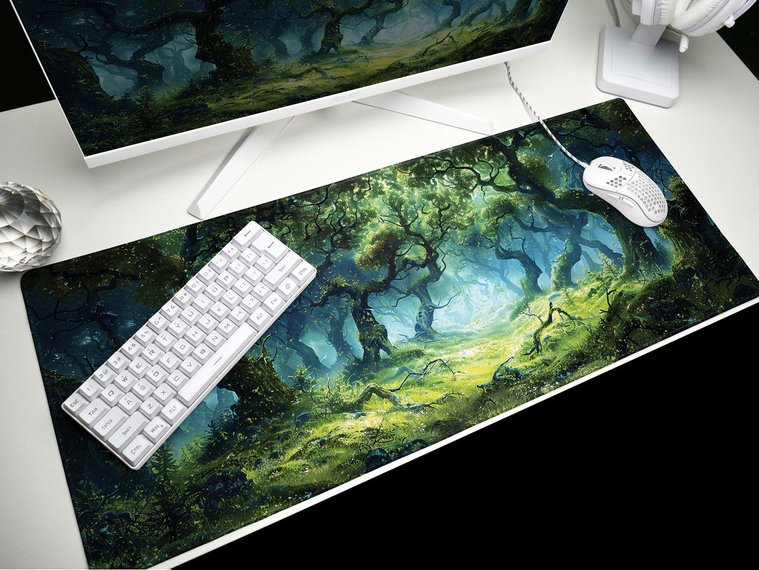 Enchanted Grove, Desk Pad, Mouse Pad, Desk Mat, Ancient Forest Magic, Luminous Clearing, Nature's Haven