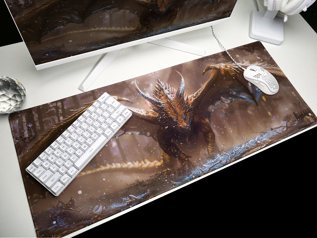 Majestic Mythos Design 1, Desk Pad, Mighty Dragon, Epic Fantasy Landscape, Enchanted Wilderness