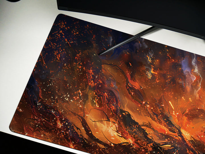 Dusk Slayer Design 2, Desk Pad, Epic Battle Scene, Fiery War Artwork, Intense Gaming Mat