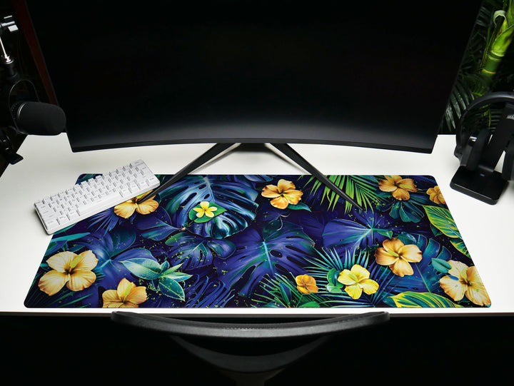 Tropical Escape Design 1, Desk Pad, Vivid Jungle Flora, Exotic Desk Mat, Blossoming Work Space