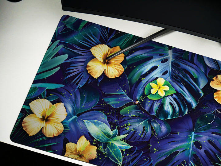 Tropical Escape Design 1, Desk Pad, Vivid Jungle Flora, Exotic Desk Mat, Blossoming Work Space